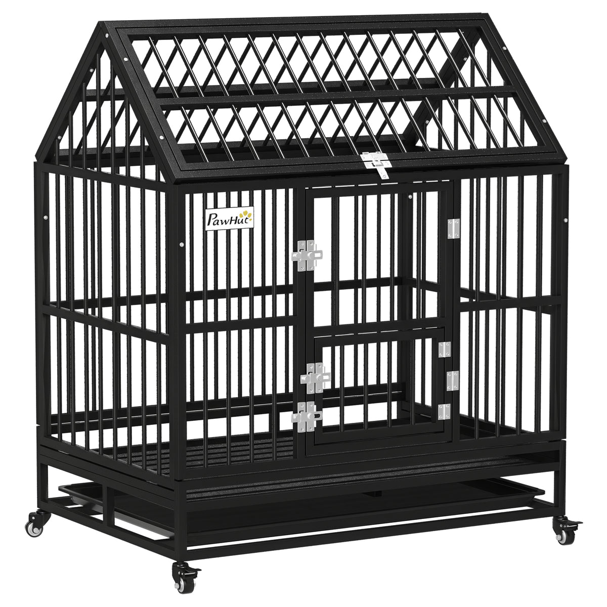 PawHut 43" Heavy Duty Dog Crate on Wheels, with Removable Tray, Openable Top Default Title