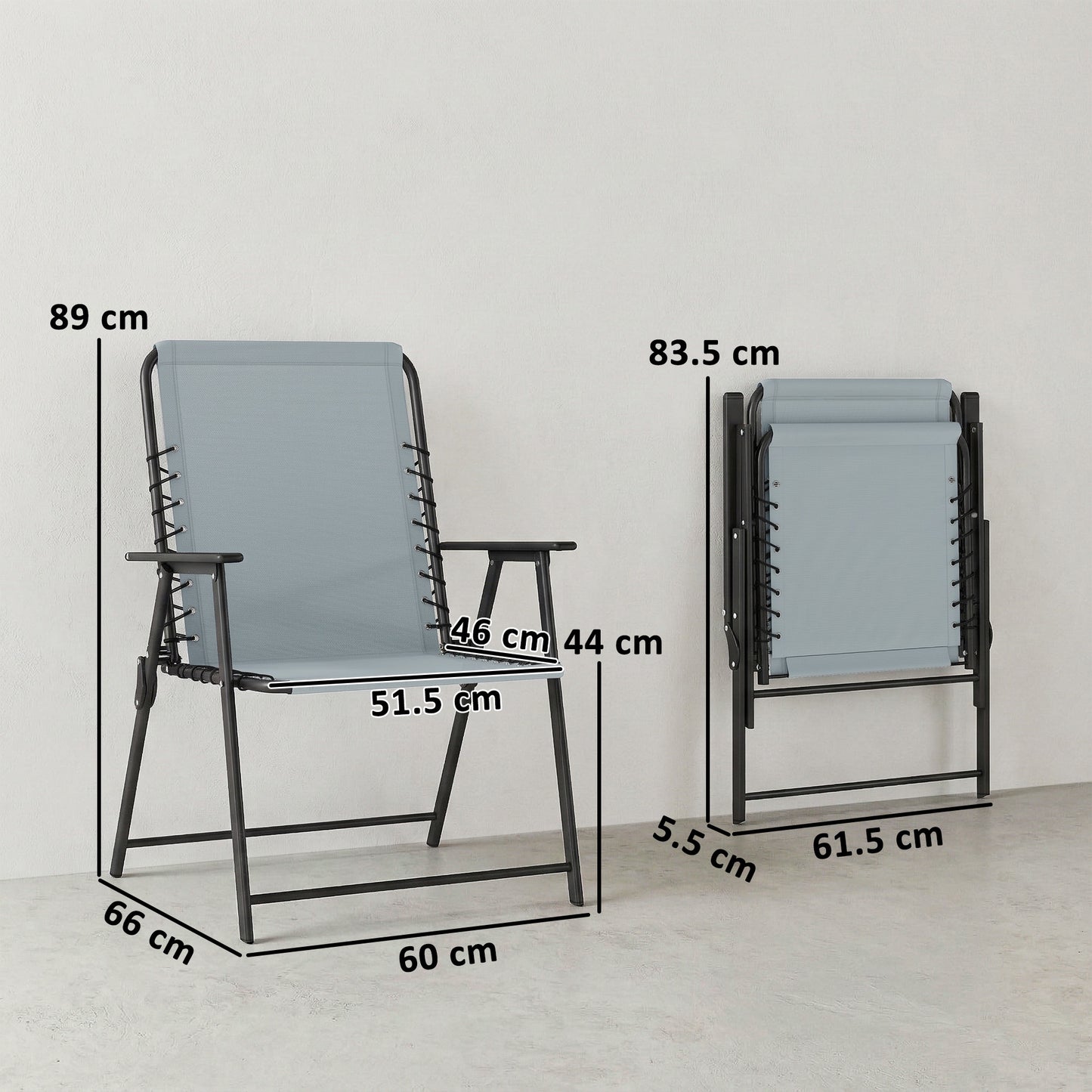 Outsunny Folding Garden Chairs Set of 4, Outdoor Dining Chairs with Wide Texteline Seat, High Back and Armrests, Light Grey