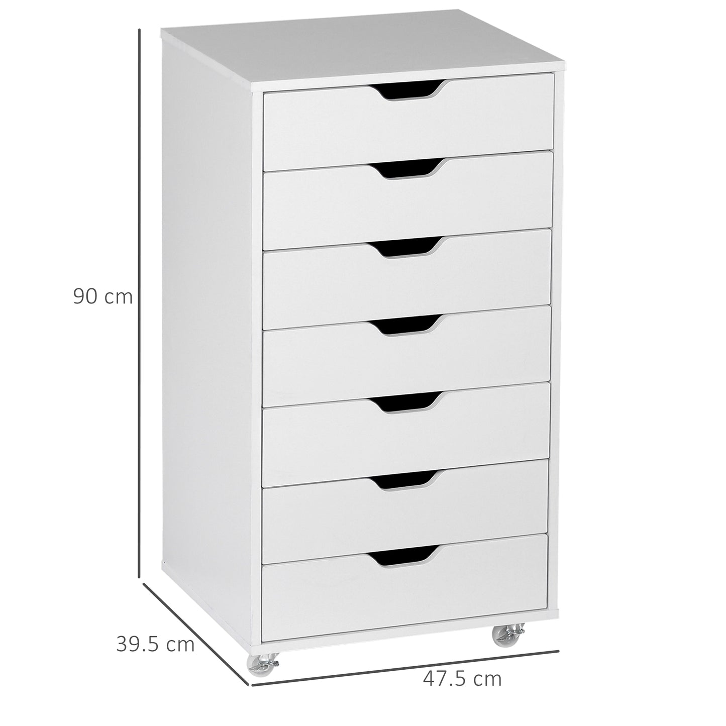 Vinsetto Seven-Drawer Filing Cabinet, with Wheels - White
