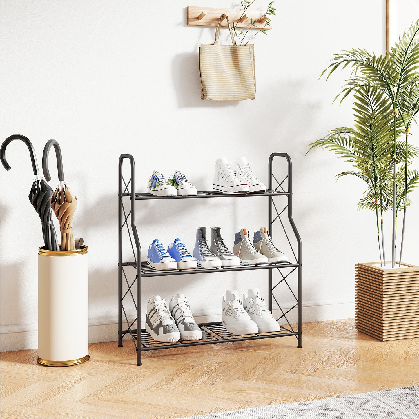 Outsunny 3-Tier Metal Plant Stand, Heavy Duty Ladder Shelf Potted Plants Display Rack, Indoor Outdoor Flower Pot Holder