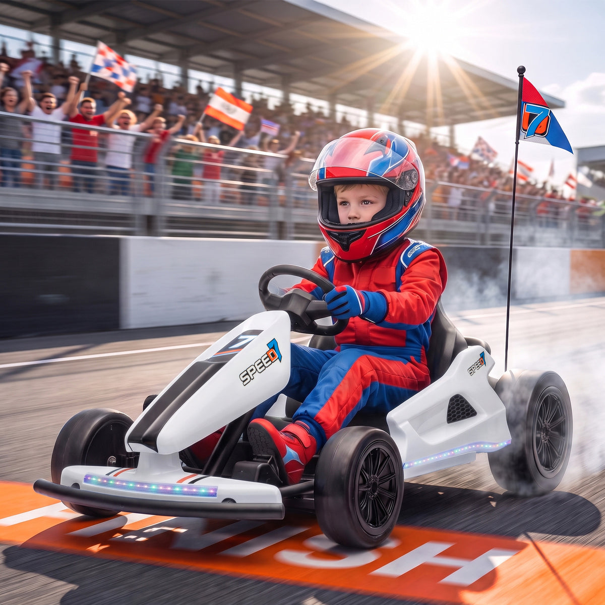AIYAPLAY 24V Electric Drift Go Kart for Kids with Dual Motors, Soft Start, 12 KM/H High Speed, Headlight, for Ages 6-14, White