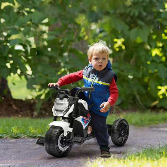 AIYAPLAY Motorcycle Design, 3 in 1 Toddler Trike, Sliding Car, Balance Bike with toy safety light, Music, Horn, White