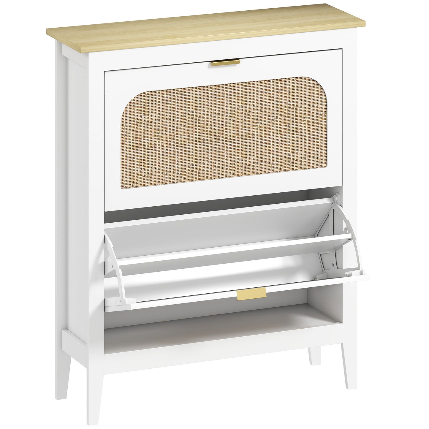 HOMCOM Narrow Shoe Cabinet, Boho Slim Shoe Storage Cabinet with 2 Flip Drawers, Holds 14 Pairs, White Default Title