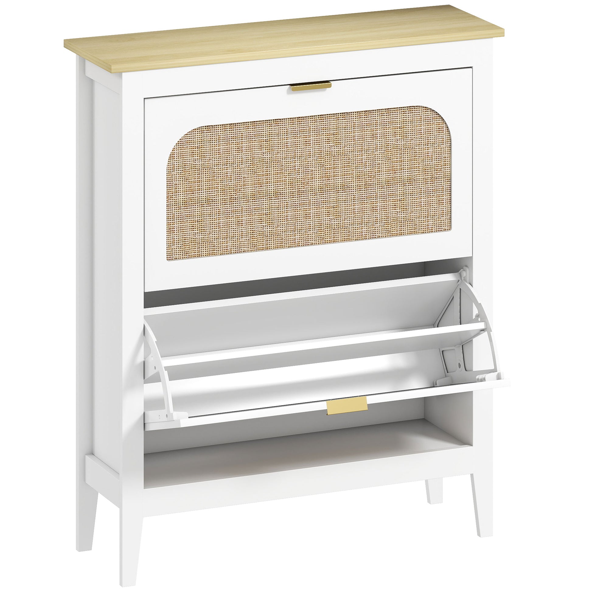 HOMCOM Narrow Shoe Cabinet, Boho Slim Shoe Storage Cabinet with 2 Flip Drawers, Holds 14 Pairs, White Default Title