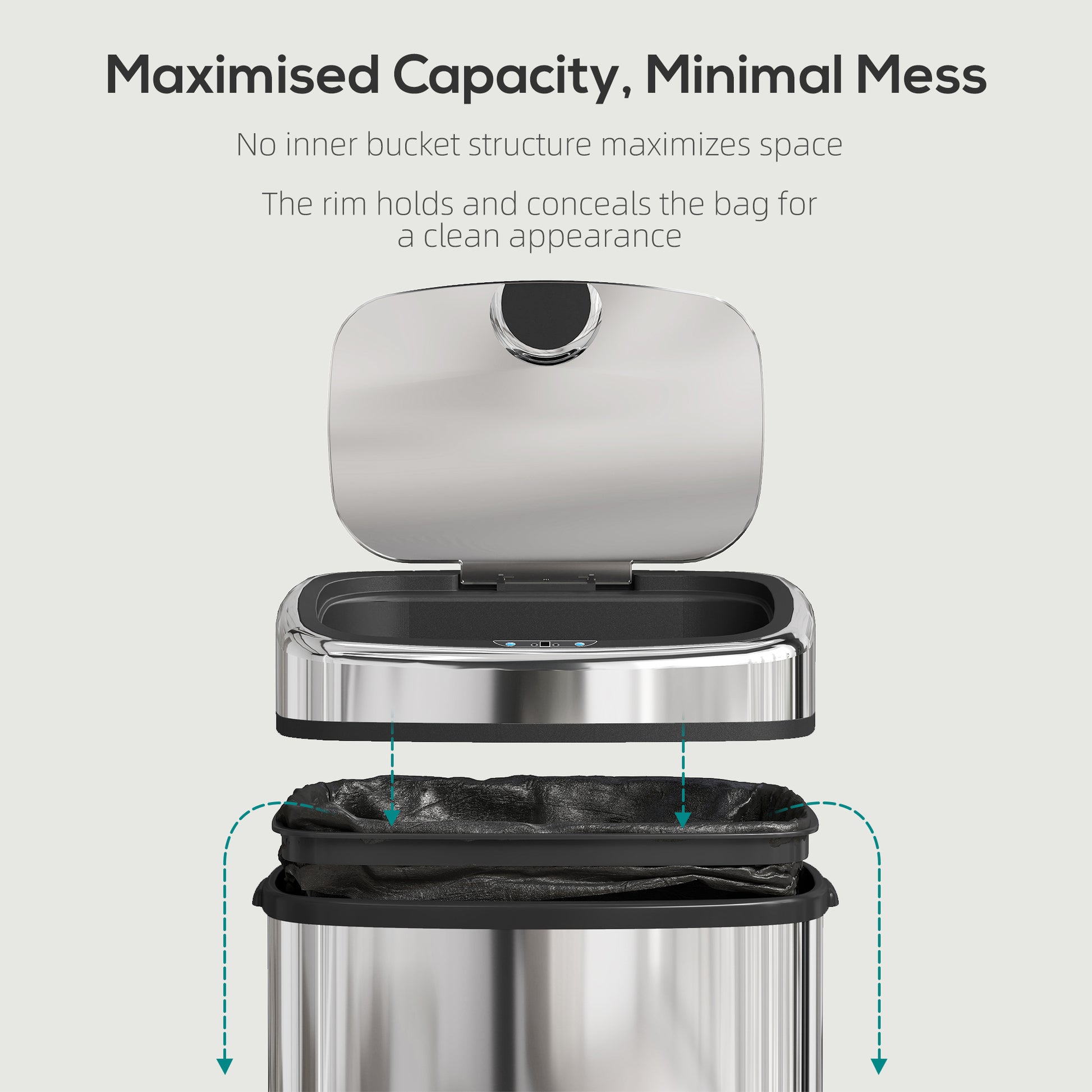 HOMCOM 50L Stainless Steel Sensor Bin - Silver Tone