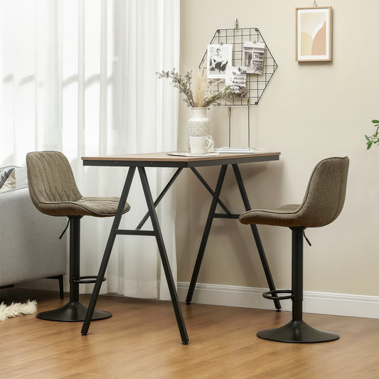 HOMCOM Set of Two Linen-Look Bar Stools - Brown