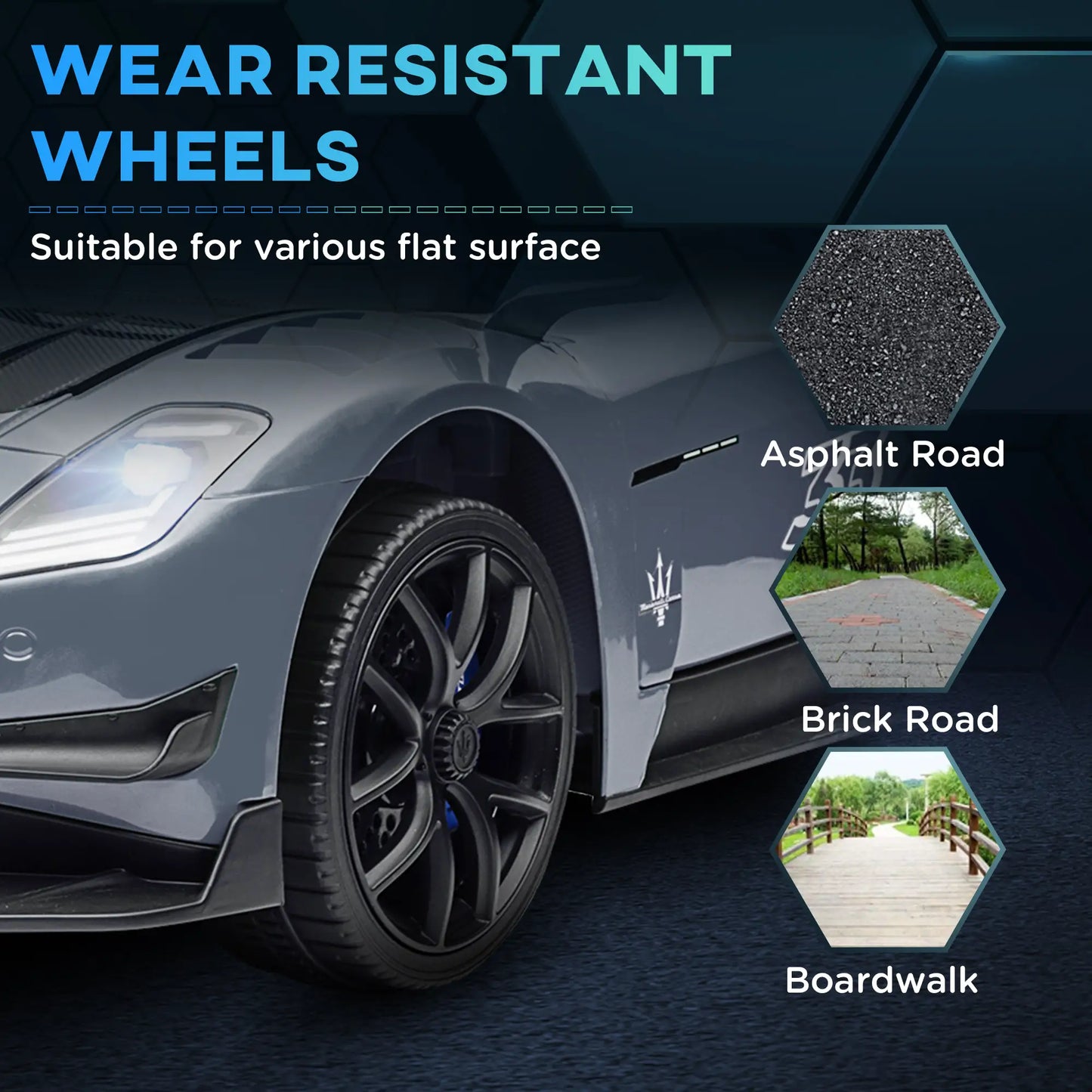 Maserati GT2 Licensed 12V Kids Electric Ride on Car with 4 Suspension Wheels, Remote Control, Music, Horn, Lights, Grey