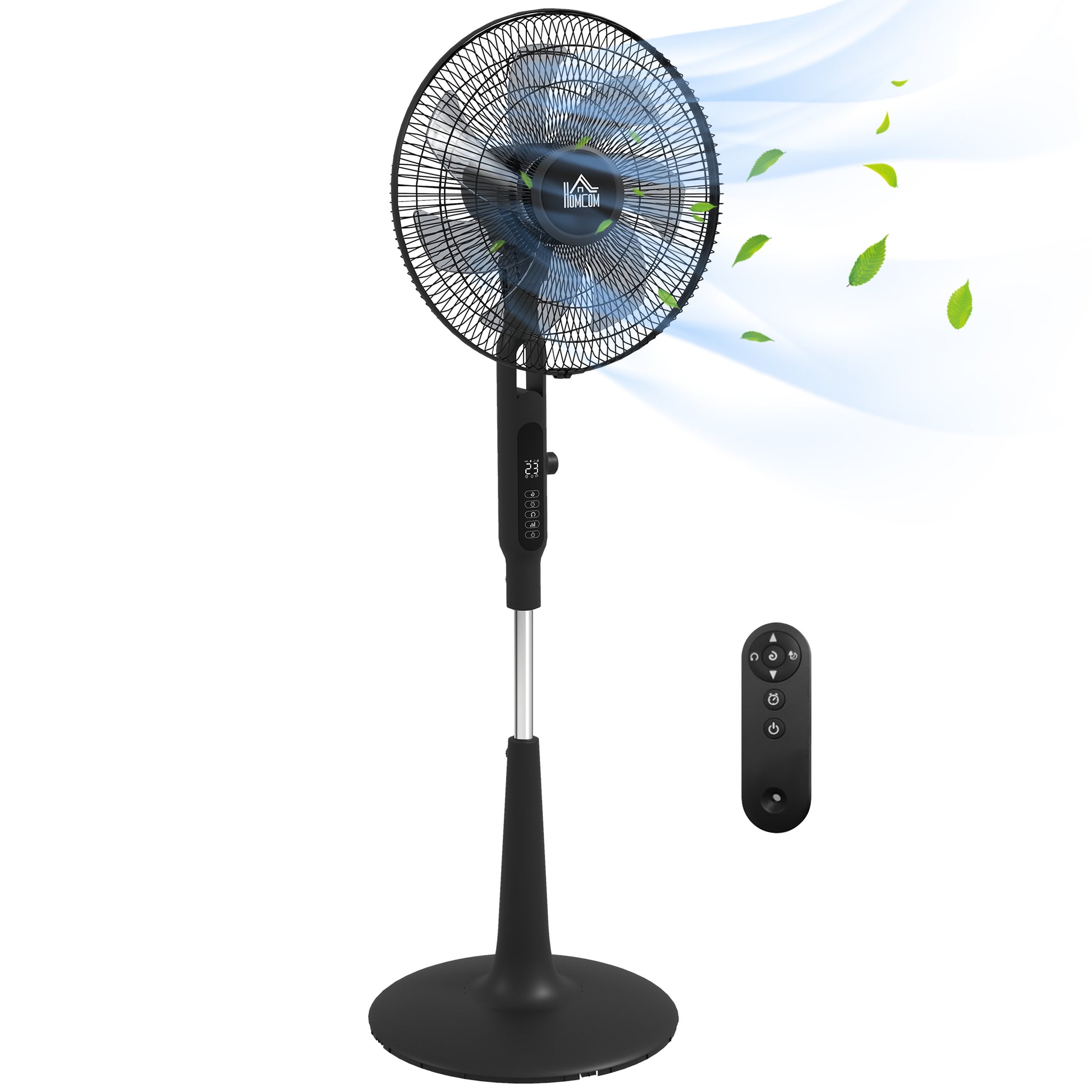 HOMCOM Three Mode Pedestal Fan, with Insect Repellant Box and LED Panel - Black Default Title