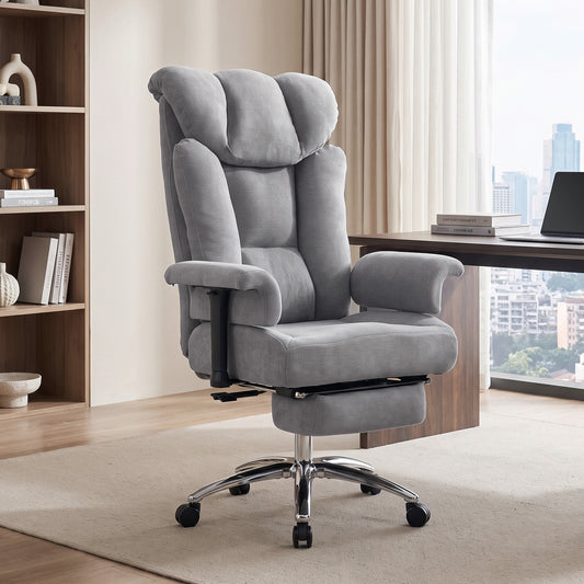 HOMCOM 250 kg Big and Tall Massage Office Chair with Heat, High Back, Height Adjustable Linen Executive Desk Chair, Grey