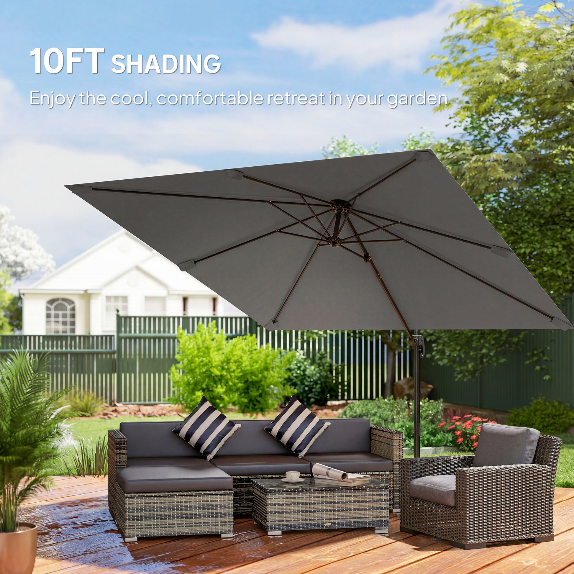 Outsunny 3 x 3 m Cantilever Parasol, Square Patio Umbrella with Crank Handle, Cross Base, Tilt, 360Â° Rotation, Dark Grey