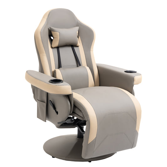 HOMCOM Manual Recliner Armchair PU Leather Lounge Chair w/ Adjustable Leg Rest, 135Â° Reclining Function, Grey