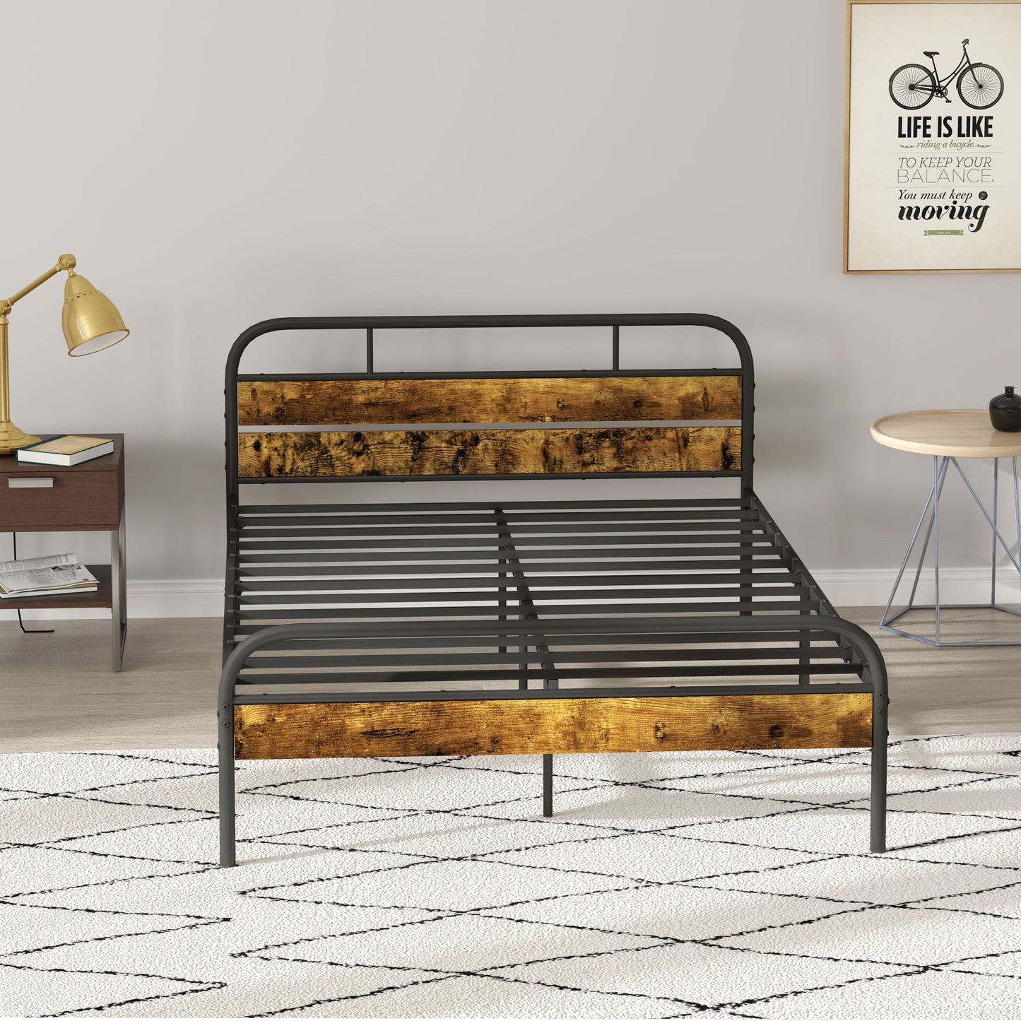 HOMCOM Industrial-Style Double Bed Frame - Black/Brown