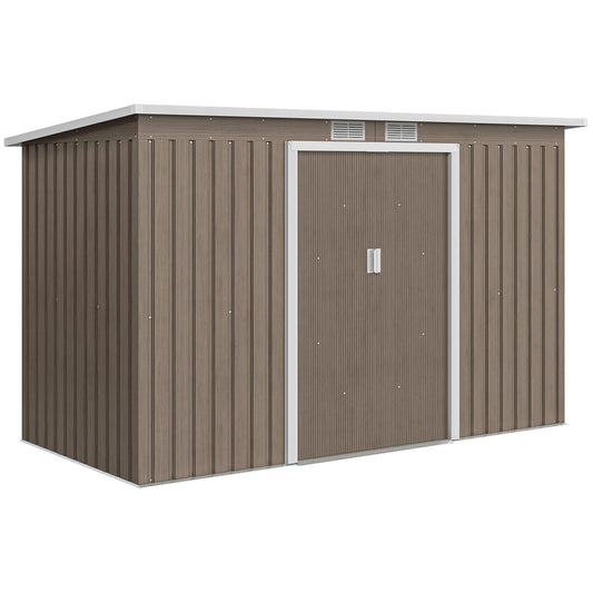 Outsunny 4 x 9ft Metal Shed, with Foundation Shed - Brown