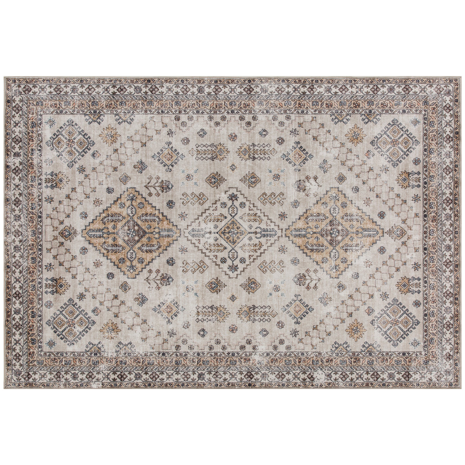 HOMCOM Vintage Area Rug, Non-Slip Washable Rug, Flannel Floor Carpet for Living Room, Bedroom, Dining Room, Home Office, 290 x 200 cm, Beige Default Title
