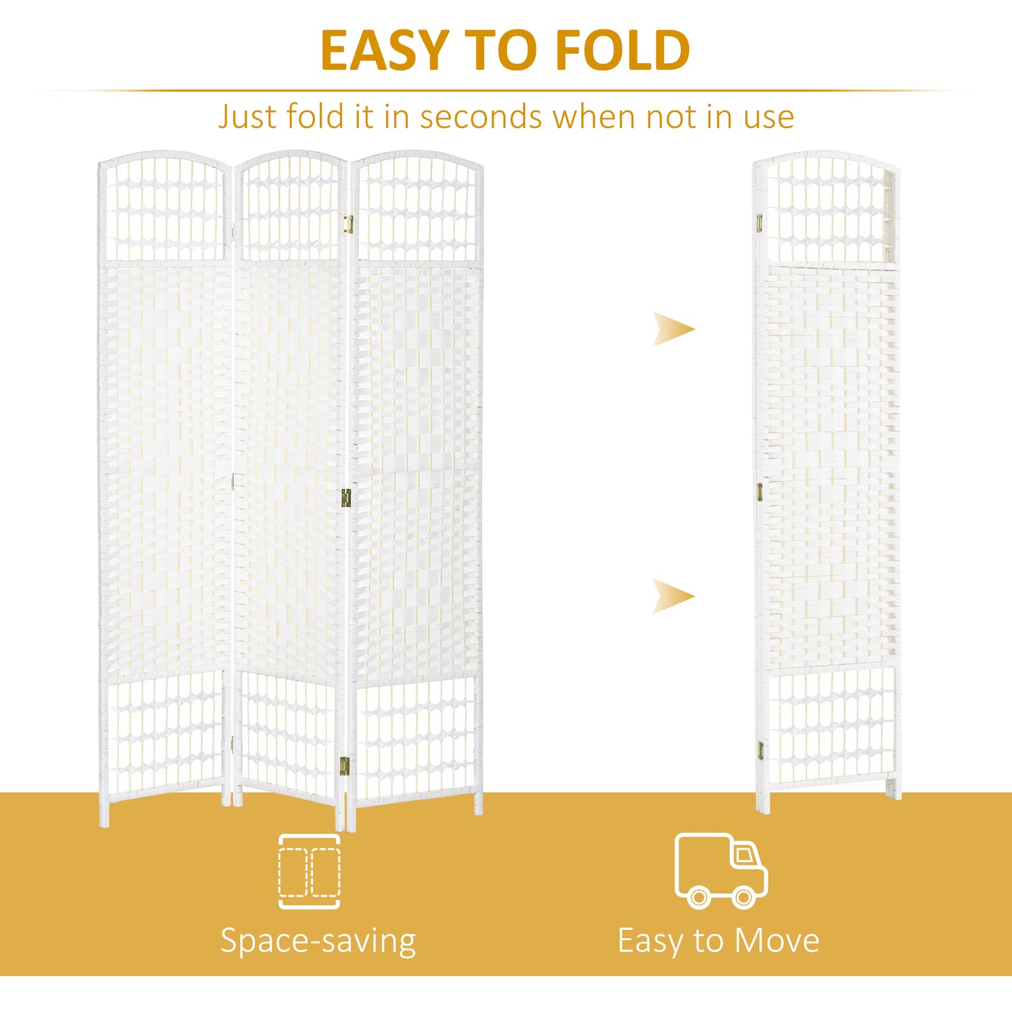 HOMCOM 3 Panel Folding Room Divider, Privacy Screen, Paravent Partition Separator for Living Room, Bedroom, White