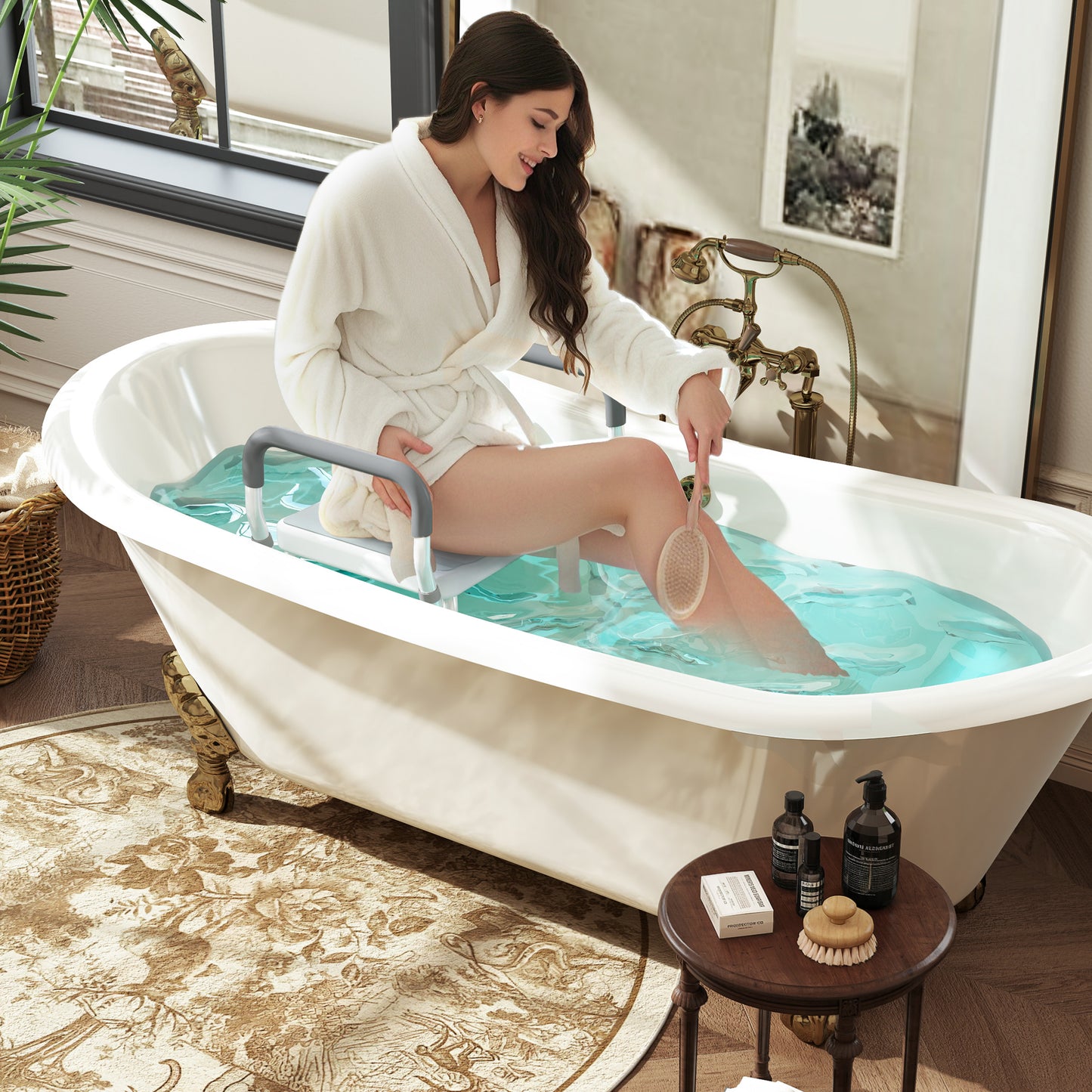 HOMCOM 57-69cm Aluminium Frame Bath Seat - Light Blue