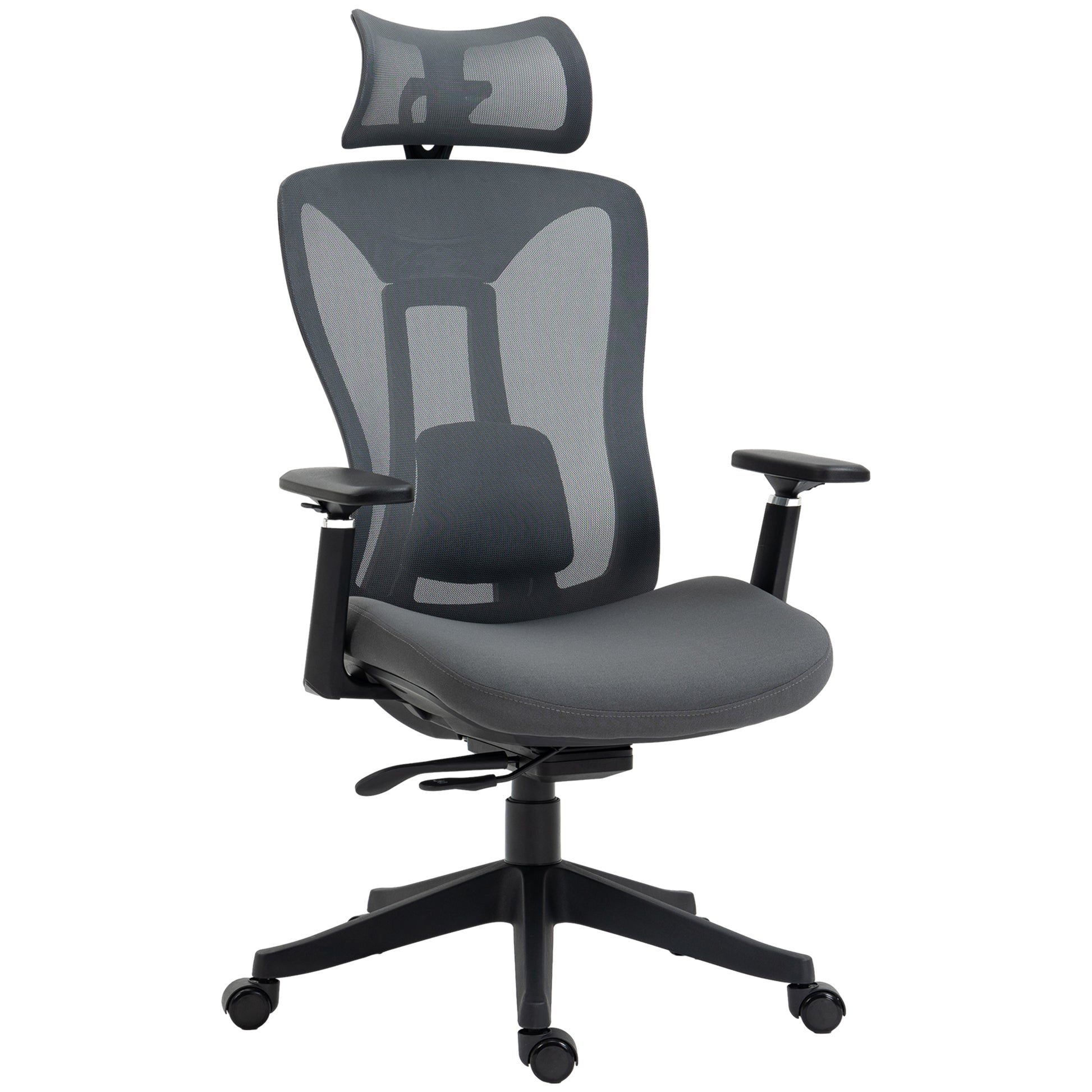 Vinsetto Mesh Office Chair, Ergonomic Desk Chair, Computer Chair with Adjustable Headrest and Lumbar Support, 135Â° Reclining Back and 3D Armrest for Home Office Study, Grey