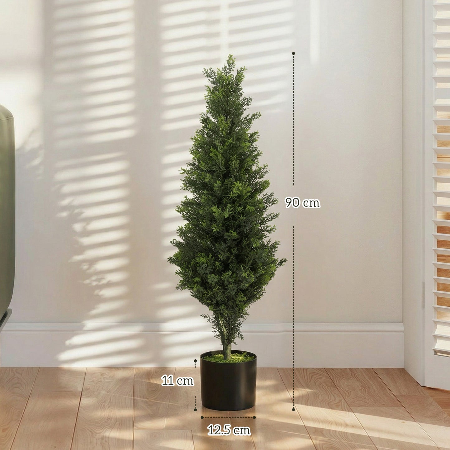 HOMCOM Set of 2 Decorative Artificial Plants Cypress in Weighted Pot, Fake Plant with 564 Leaves, 90cm