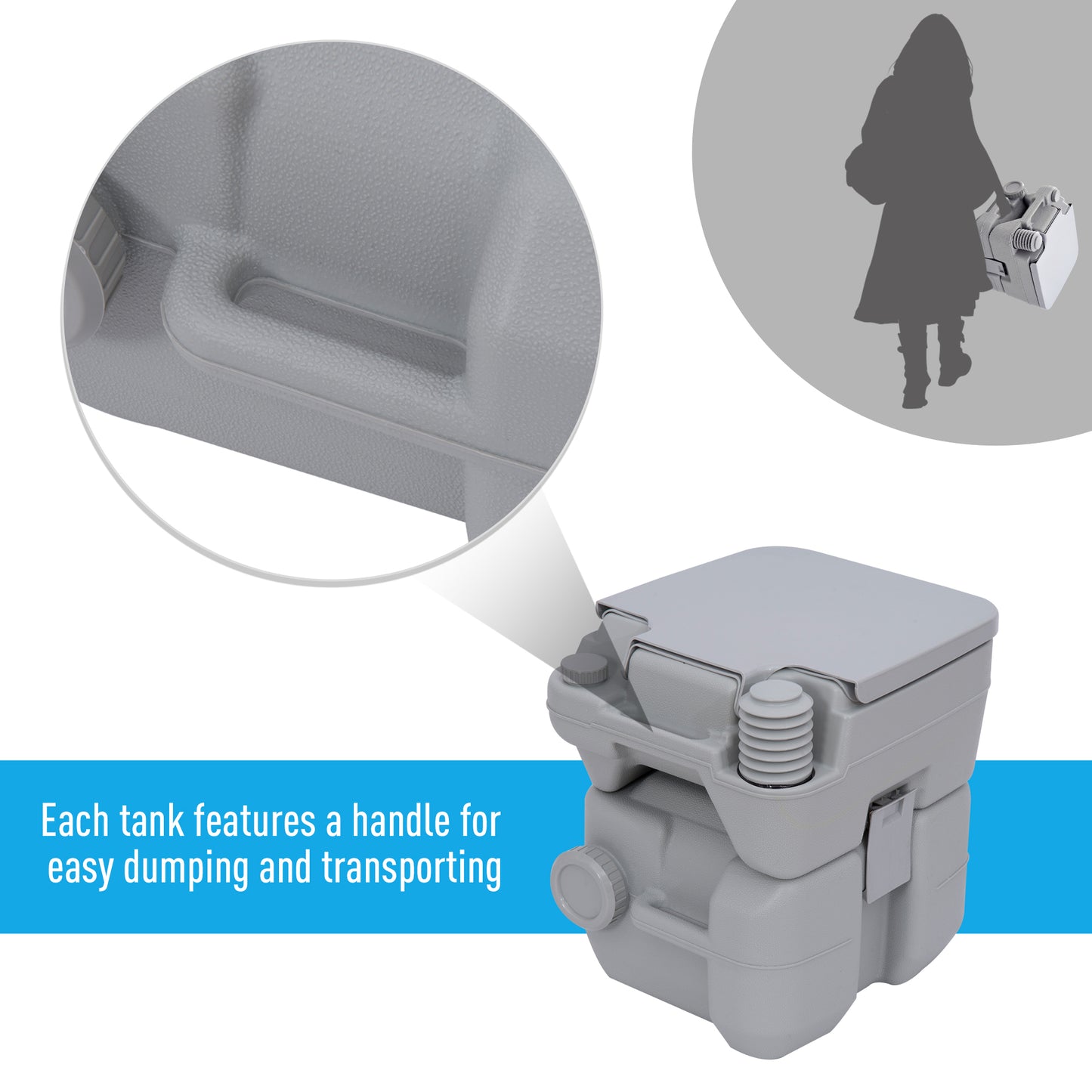 Outsunny 20L Camping Portable Toilet with 2 Detachable Tanks & Push-button Operation for Outdoor Camping & RV Travel - Grey