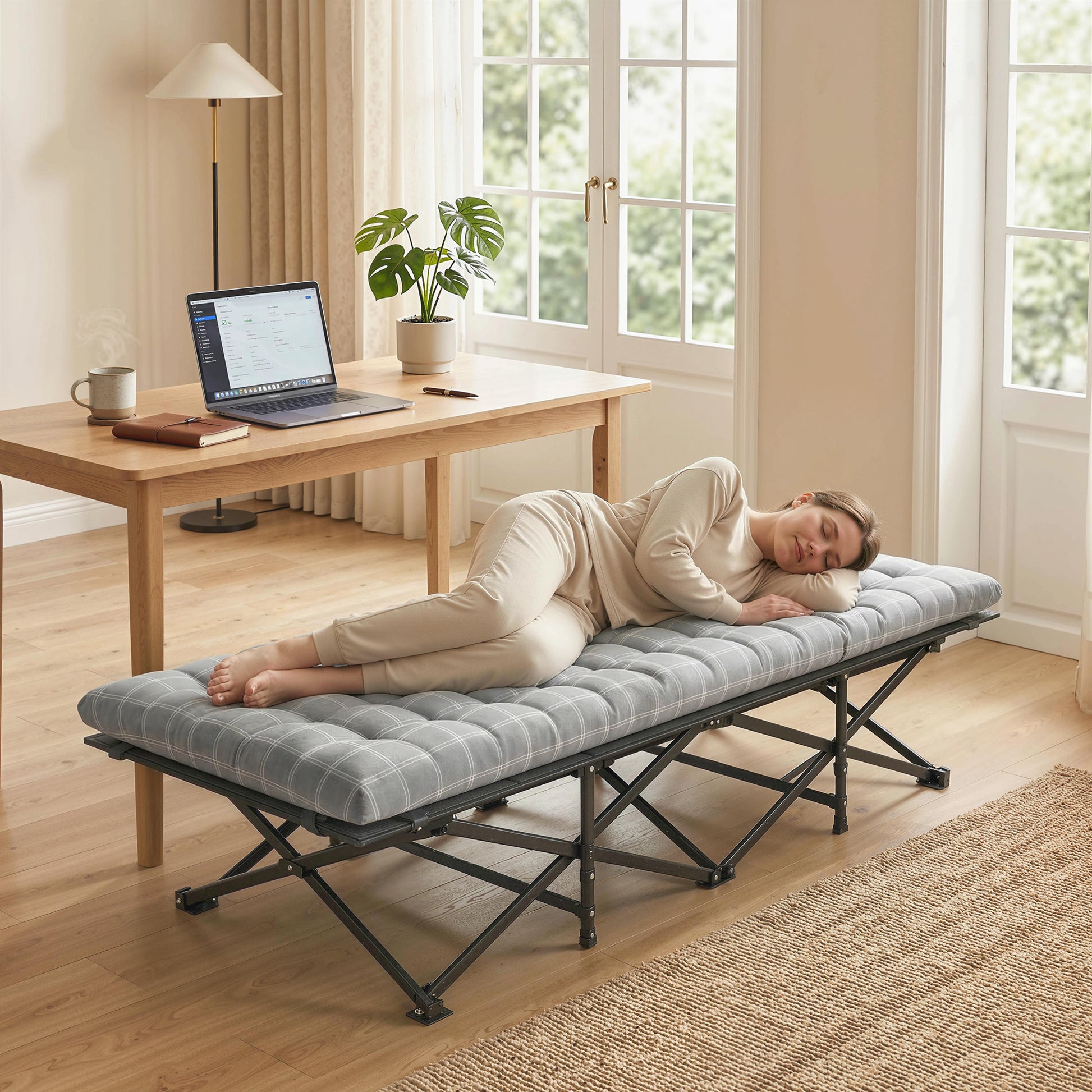 Outsunny Camping Cot with Soft Pad, 80cm Extra Wide Folding Cots with Side Pocket and Carry Bag, Grey