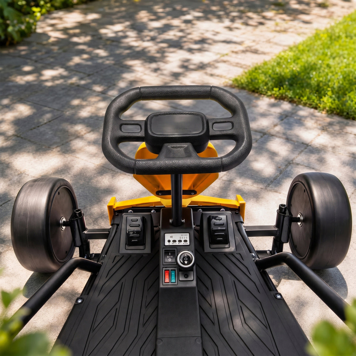 AIYAPLAY 24V Electric Go Kart for Kids, Ride On Racing Go Kart with Dual 150W Motors, 12KM/H Max Speed for Ages 6-14, Yellow