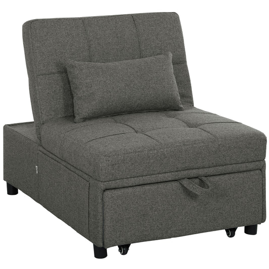 HOMCOM Four-In-One Single Sleeper Chair - Dark Grey