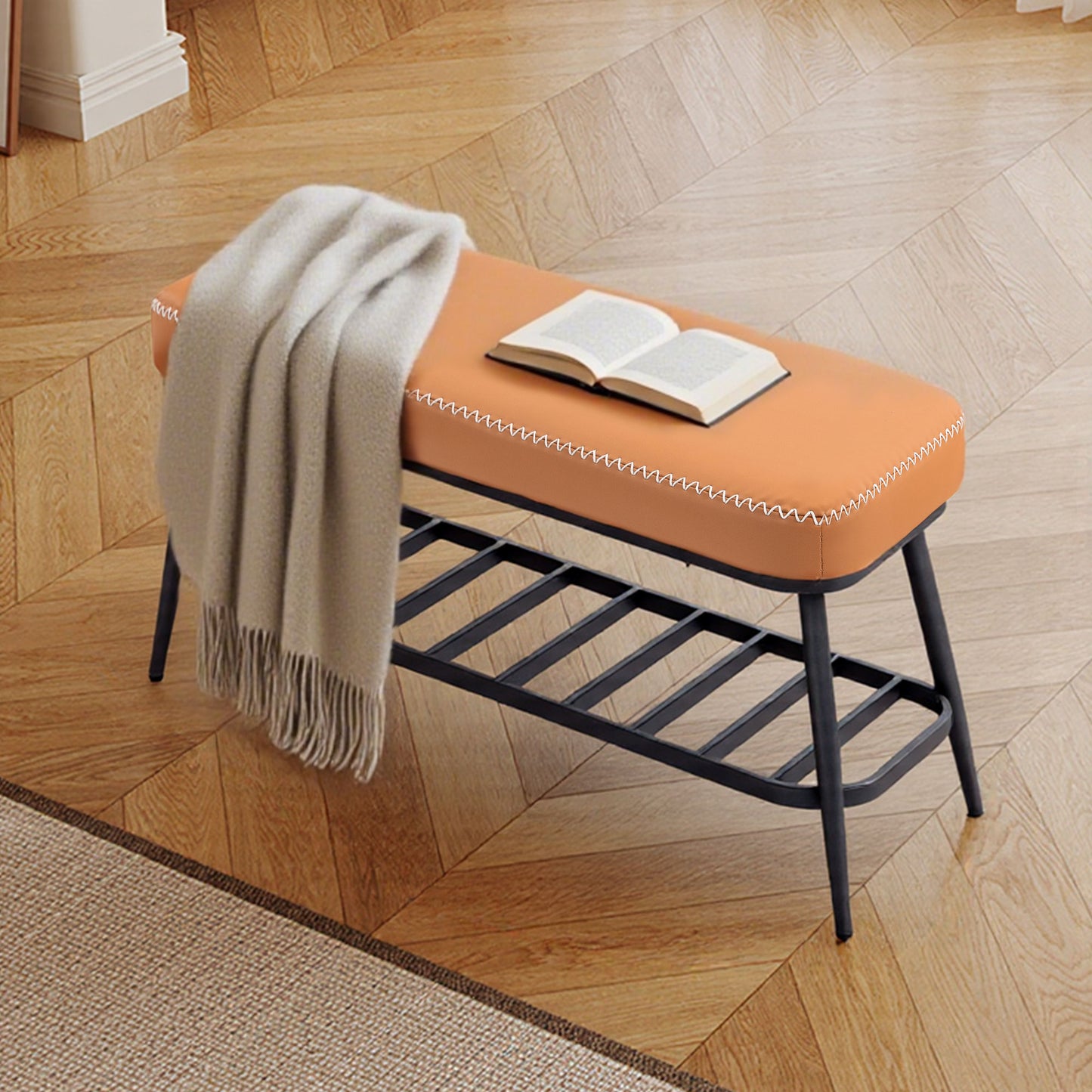 HOMCOM PU Leather Shoe Storage Bench - Brown