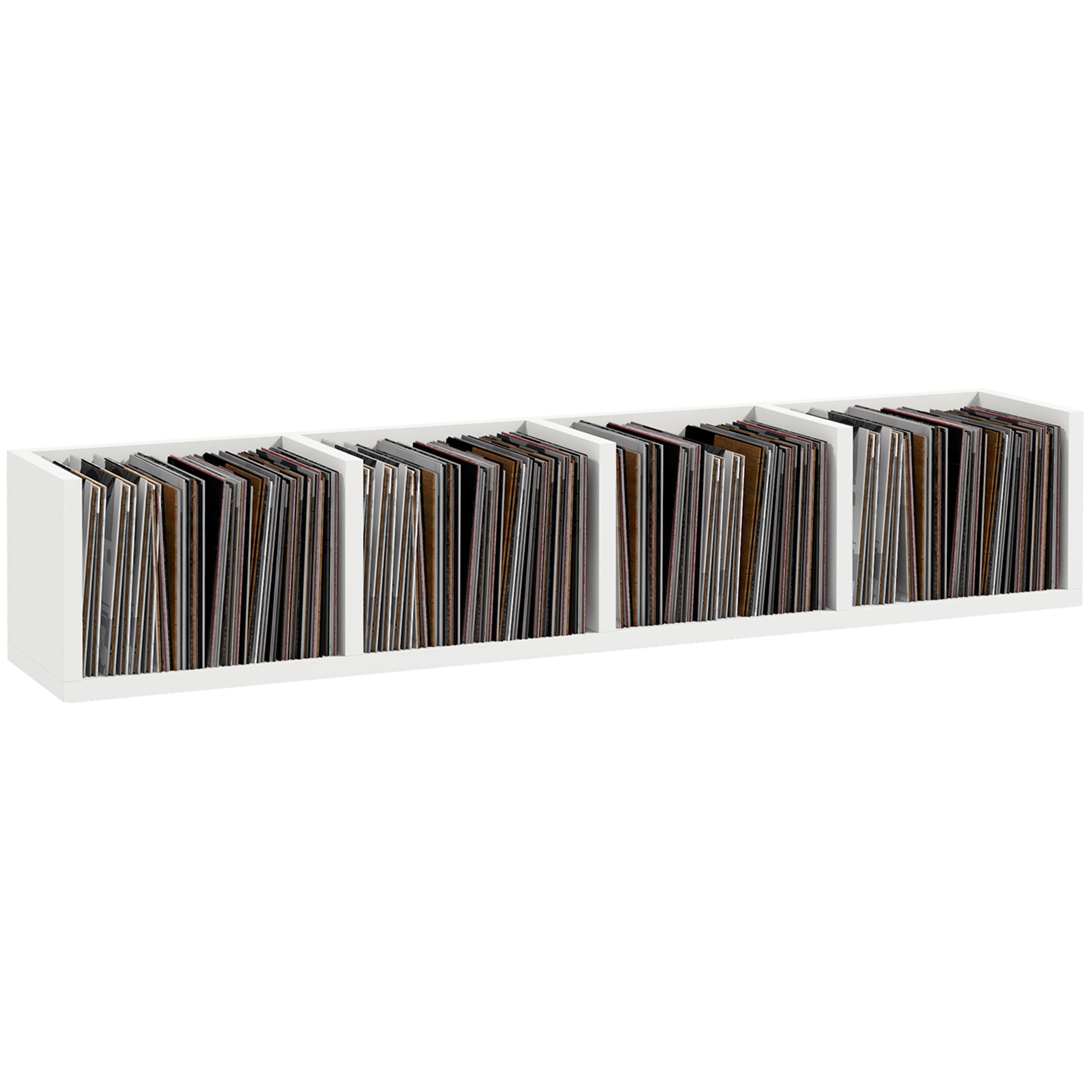 HOMCOM Wall Mount 84 CD / 56 DVD/Blu-ray/ Media Storage Rack 4 Cubes Wooden Shelf Organizer Unit Bookcase Display (White)
