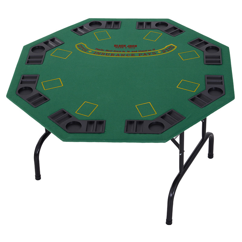 HOMCOM 8 Player Folding Games Poker Table with Chip Cup Holder Steel Base Felt Top Octagon Blackjack Green Default Title