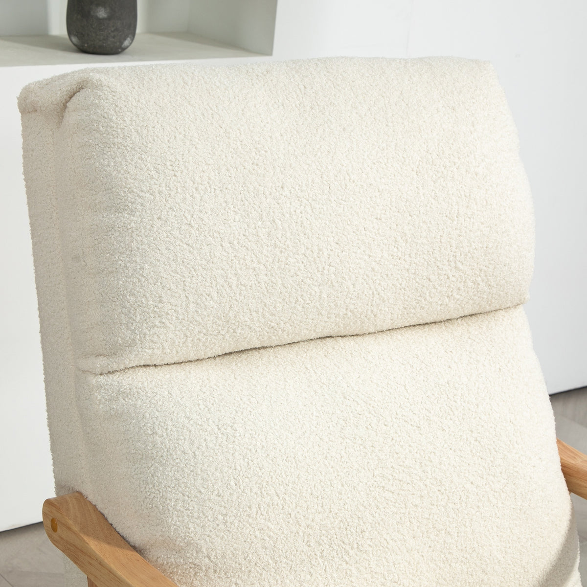 HOMCOM Upholstered Rocking Chair, Teddy Fleece Fabric, High Back, Armrests, Rubberwood Legs, Cream White