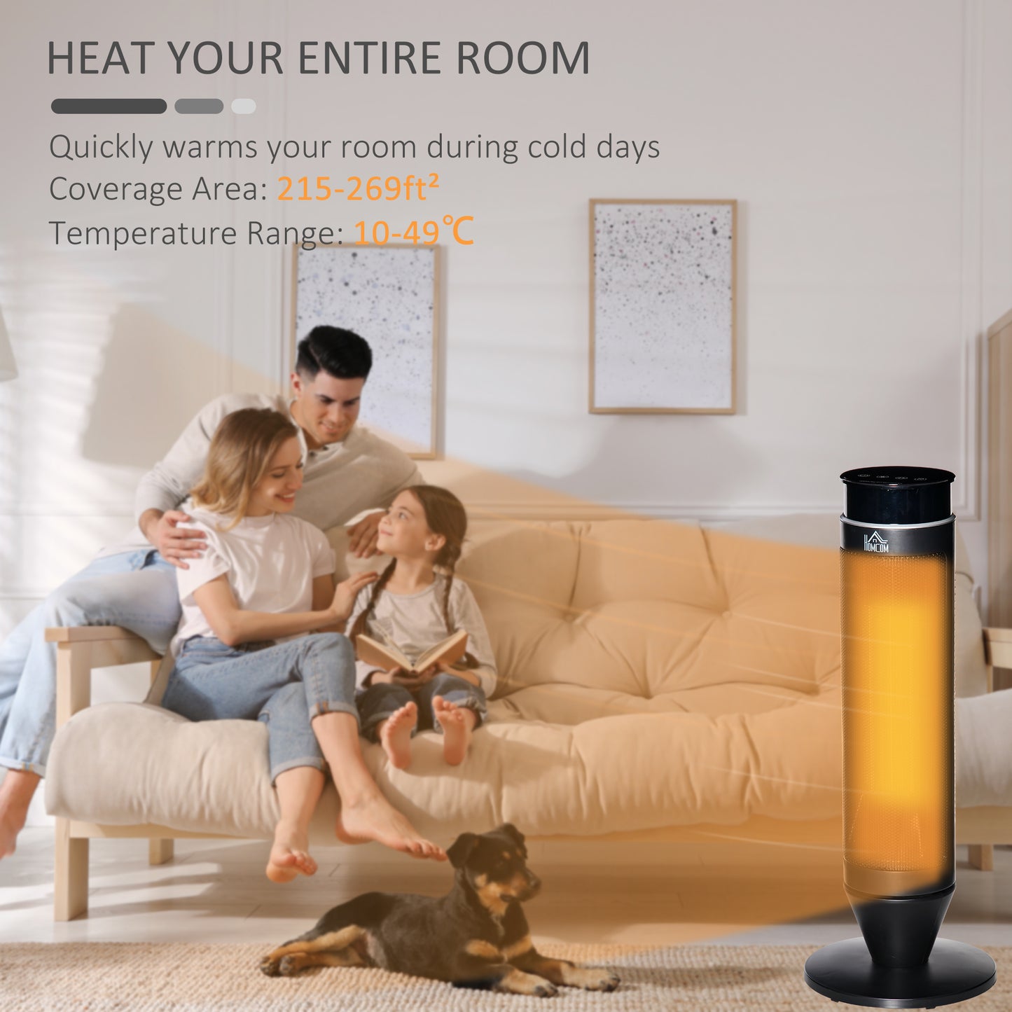 HOMCOM 21 Inch Space Heater, 1000W/2000W Ceramic Electric Heater and Fan, Overheating & Tip-Over Protection, 8H Timer, 42Â° Oscillation, Portable Heater for Home