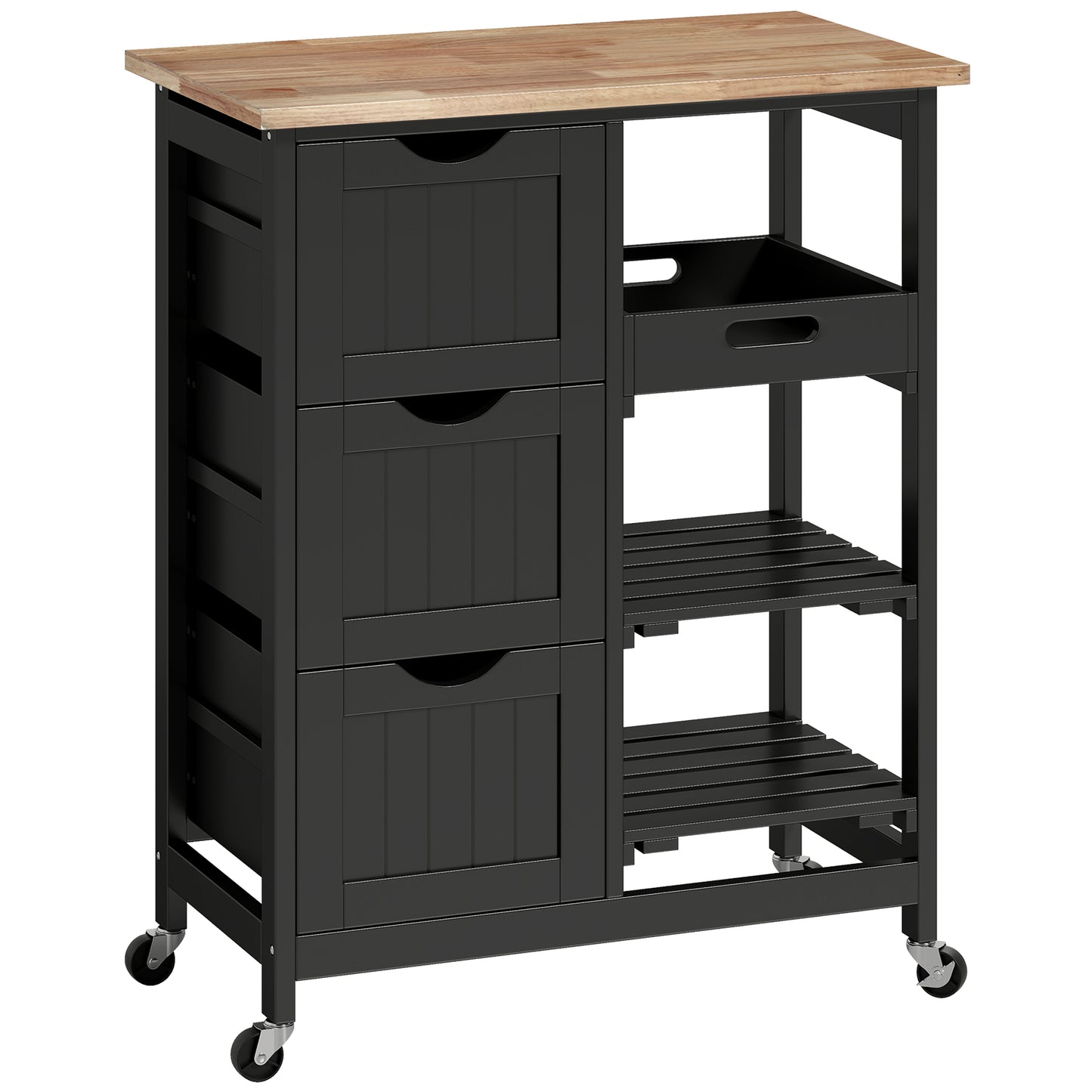 HOMCOM Rolling Kitchen Island Cart, Bar Serving Cart, Compact Trolley on Wheels with Wood Top, Shelves & Drawers for Home Dining Area, Black Default Title
