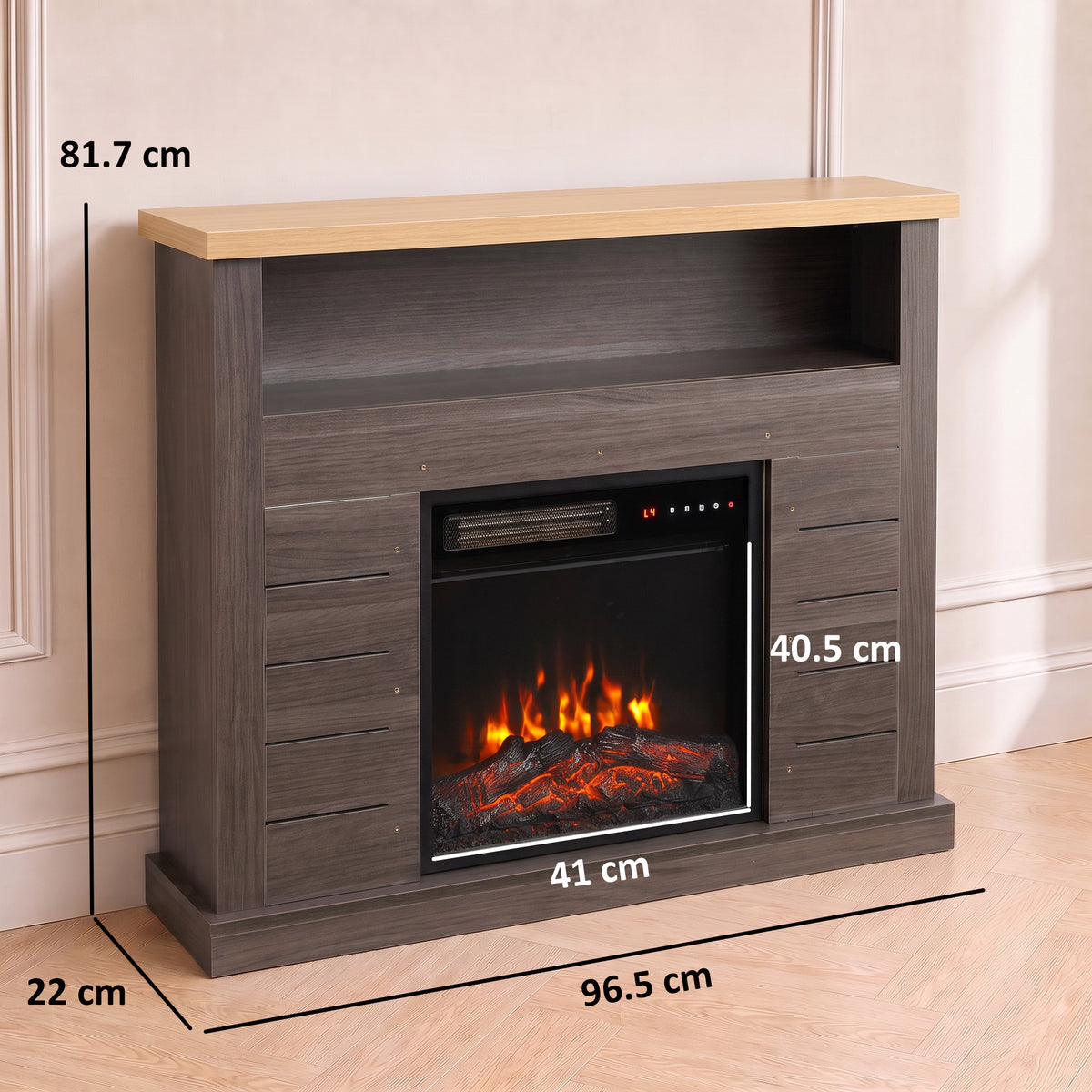 HOMCOM Electric Fireplace Suite, 1800W Electric Fire and Surround with LED Flame, Remote, Thermostat Overheat Protection