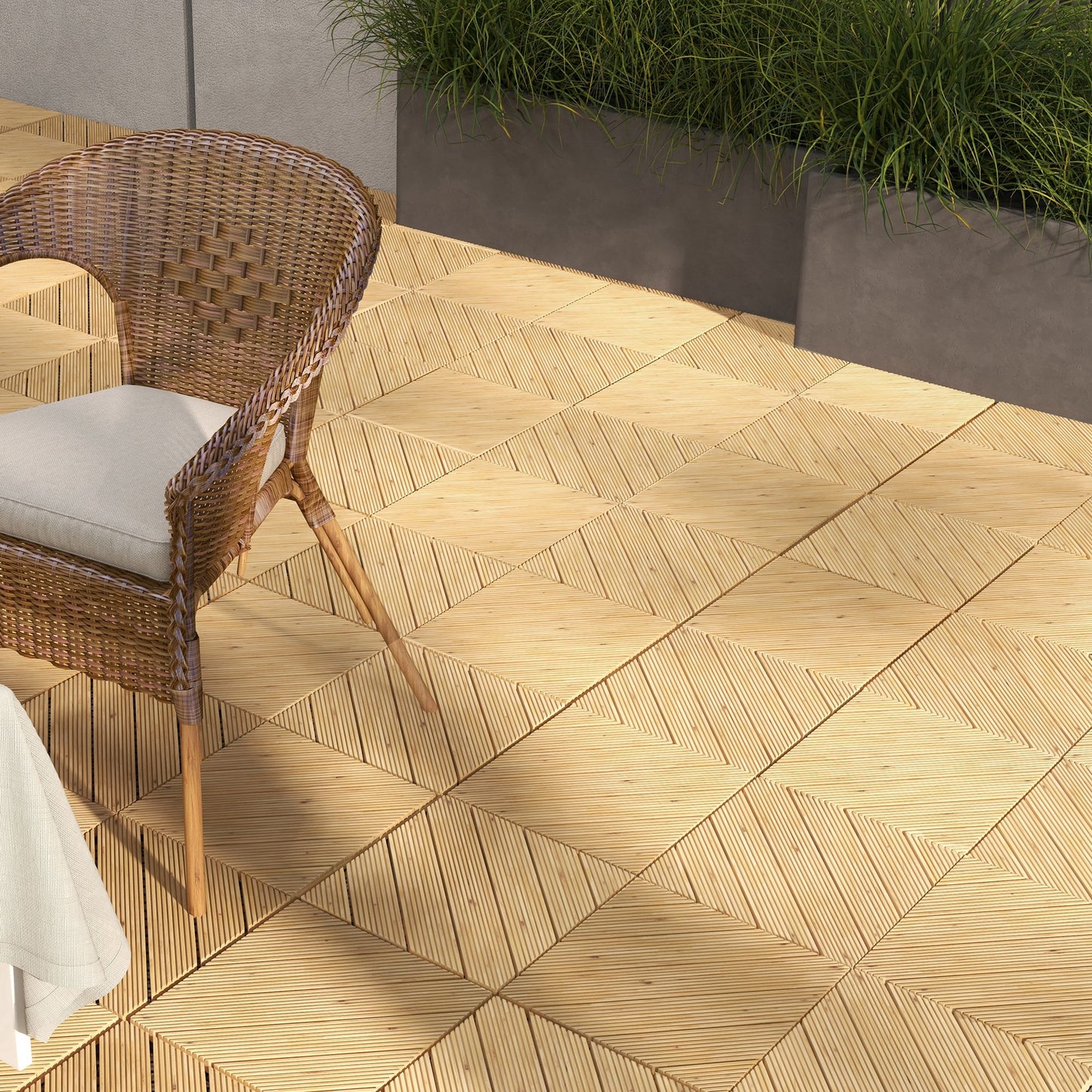 Outsunny 27 Pcs Wooden Interlocking Decking Tiles, 30 x 30 cm Anti-slip Outdoor Flooring Tiles, 0.81ãŽ¡ per Pack, All Weather Use for Patio, Balcony, Terrace, Hot Tub, Yellow