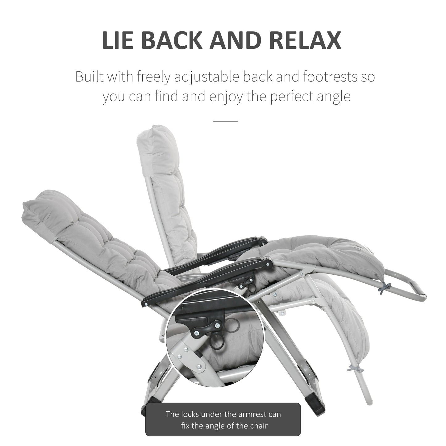 Outsunny 2pc Reclining Zero Gravity Sun Loungers ,Folding Chaise Lounge Chair with Cushions, Light Grey