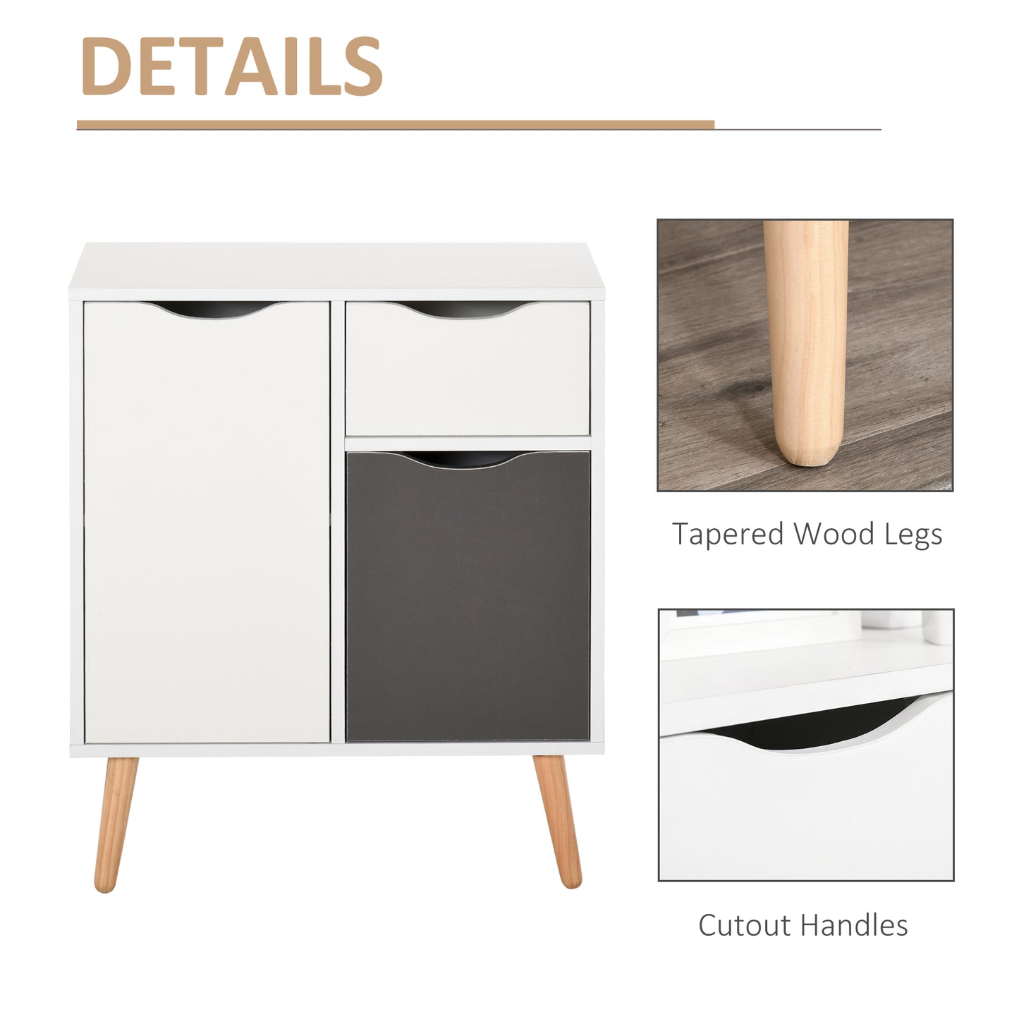 HOMCOM Sideboard Floor Cabinet Storage Cupboard with Drawer and Solid Wood Legs for Bedroom, Living Room, Entryway, Grey