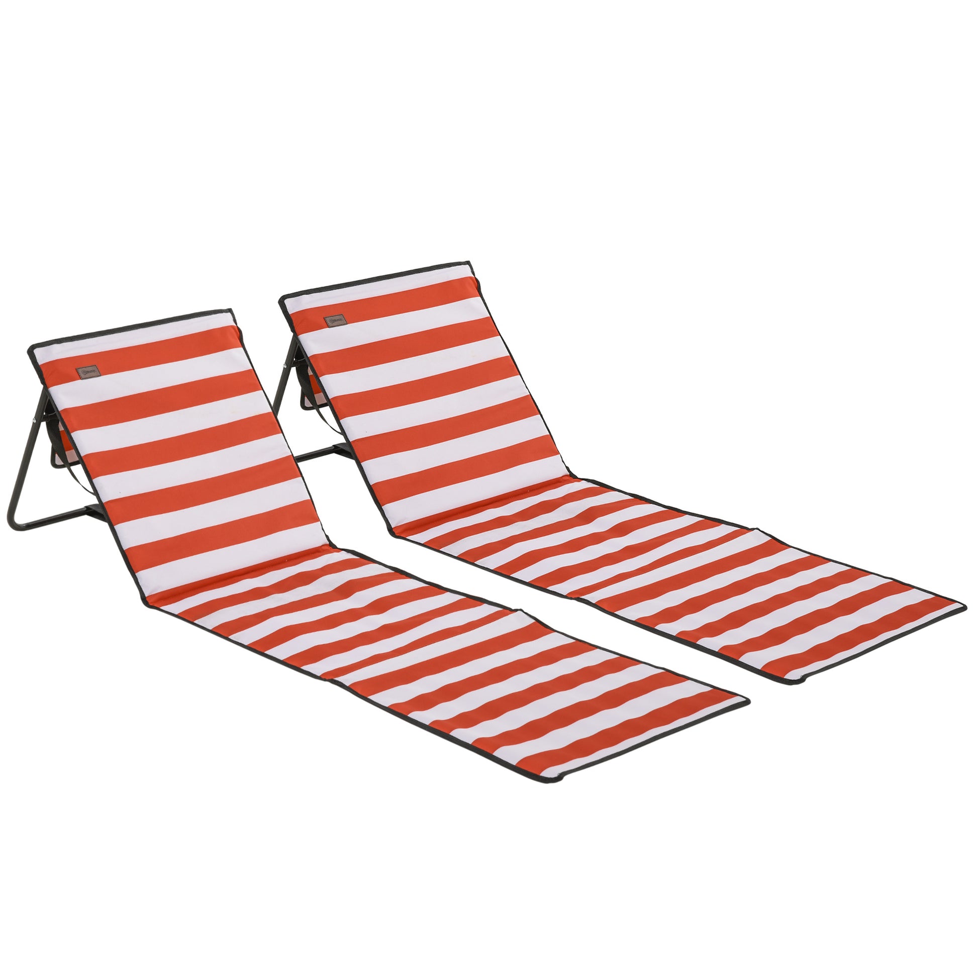 Outsunny Set of 2 Foldable Garden Beach Chair Mat, Outdoor Sun Lounger Seats with Adjustable Back, Magazine Pocket, Carry Strap Default Title