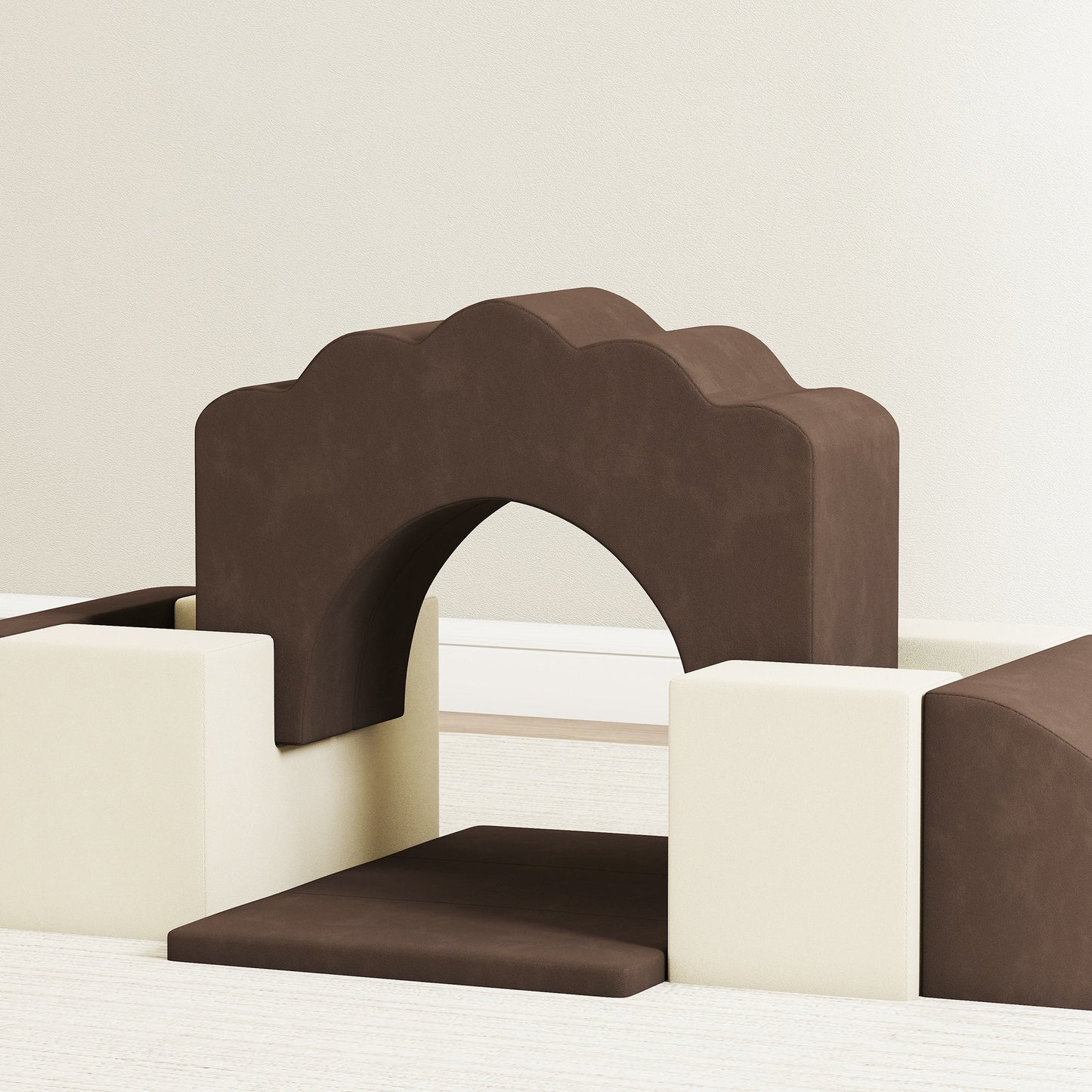 AIYAPLAY 7 Piece Kids Soft Play Set with Detachable Cover, Baby Indoor Climb and Crawl Foam Toy for Toddlers, Preschoolers, Brown