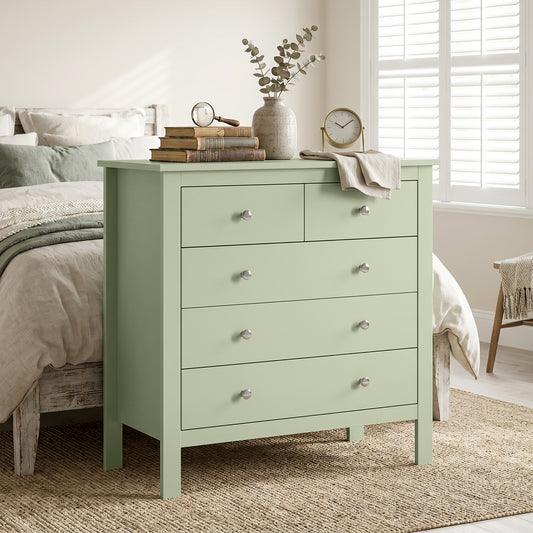 HOMCOM 5 Drawer Chest of Drawers, Modern Dresser for Bedroom, Bedside Storage Cabinet, Wide Storage Unit with Glide Runners for Living Room, Hallway, Closet, 79 x 39.5 x 80.5 cm, Sage Green