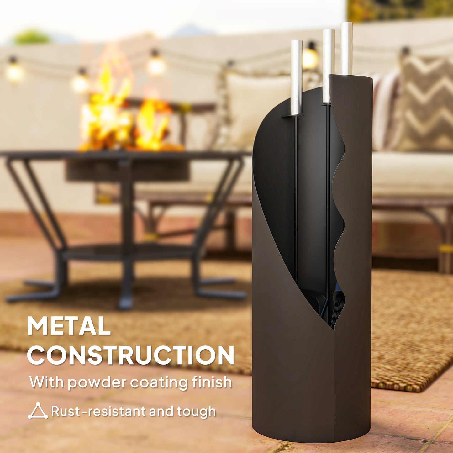 Outsunny 4 Pieces Fireplace Tools Set, Metal Fireplace Accessories Fireside Companion Set with Broom, Shovel, Poker and Bucket, Black