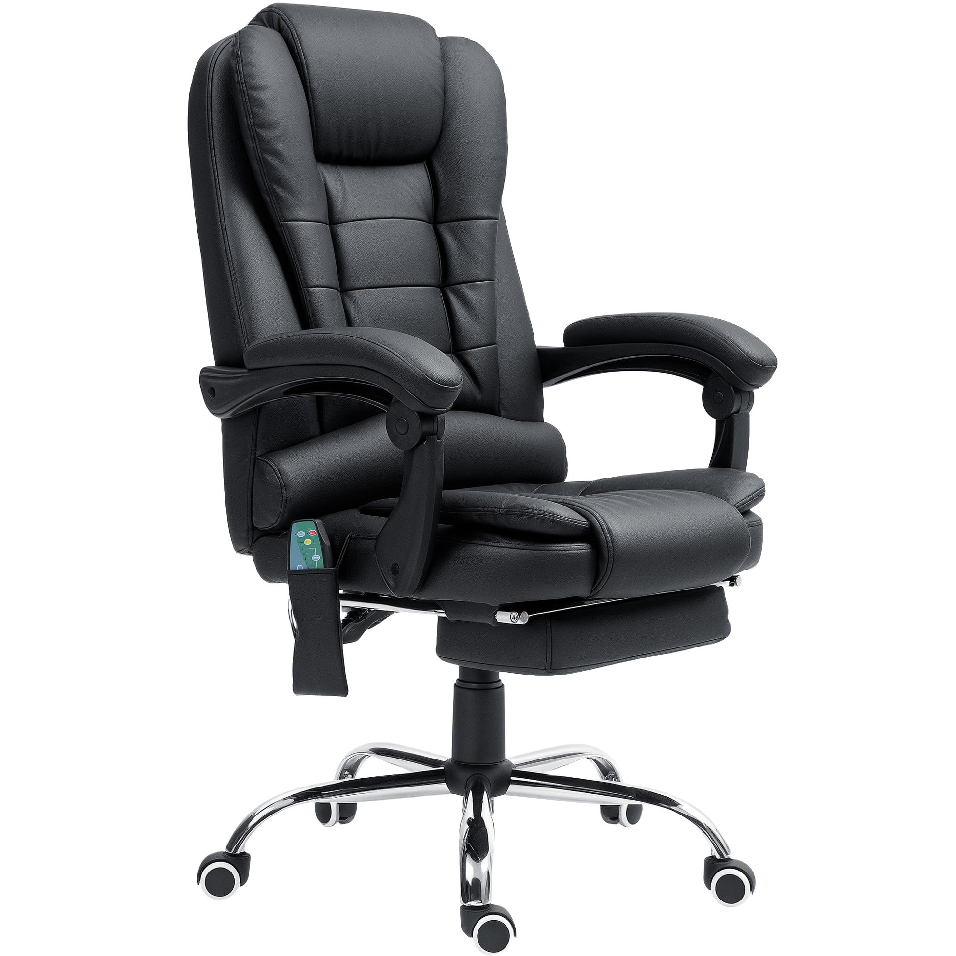 Vinsetto Office Chair with 6 Point Massage and Back Heat, PU Desk Chair with Footrest Adjustable Height and Swivel Wheels, Back Reclining, Black Default Title
