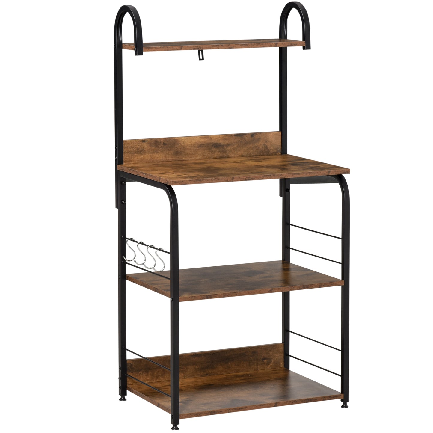 HOMCOM 4-Tier Baker's Rack, Microwave Stand with 4 Hooks, Kitchen Storage Unit for Spices, Pots and Pans, Rustic Brown Default Title