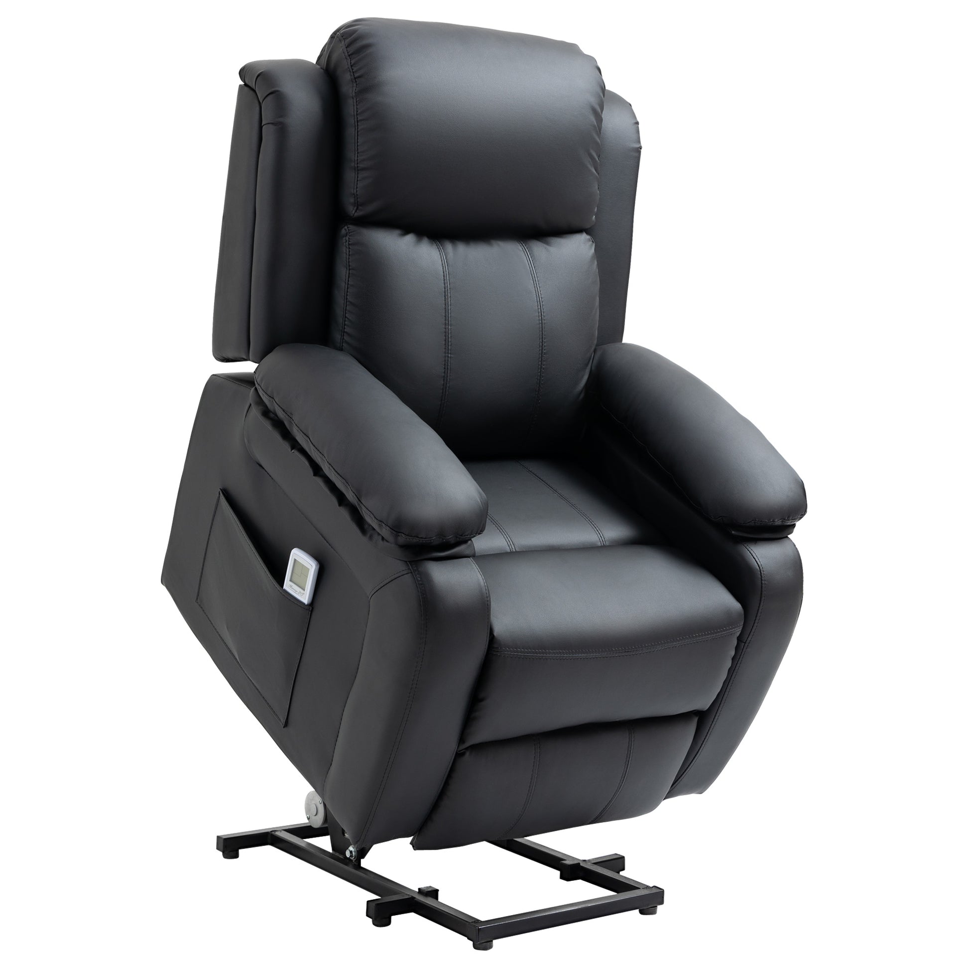 HOMCOM Riser and Recliner Chair with Massage, PU Leather Power Lift Chair for Elderly with Thick and High Back, Headrest, Removable Armrests, Footrest, Side Pockets, Electric Lift Armchair, Black