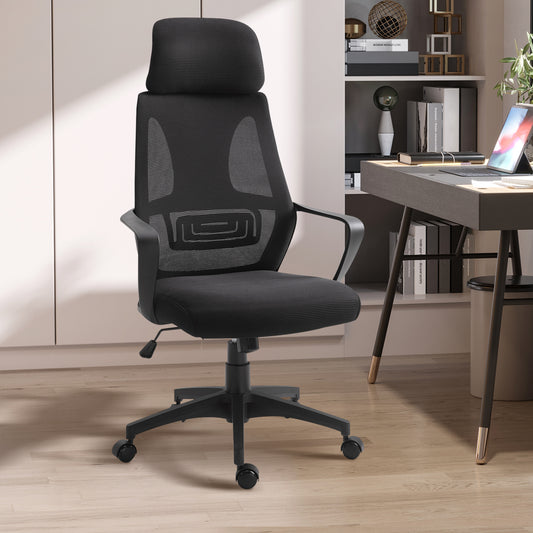 Vinsetto High Back Office Chair with Headrest, Adjustable Height, Mesh Material for Office Use, Black