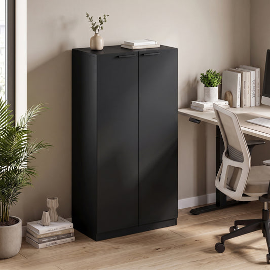 HOMCOM 120 cm Tall Storage Cabinet Cupboard, 3-Tier File Organiser Wooden Filing Cabinet, Black
