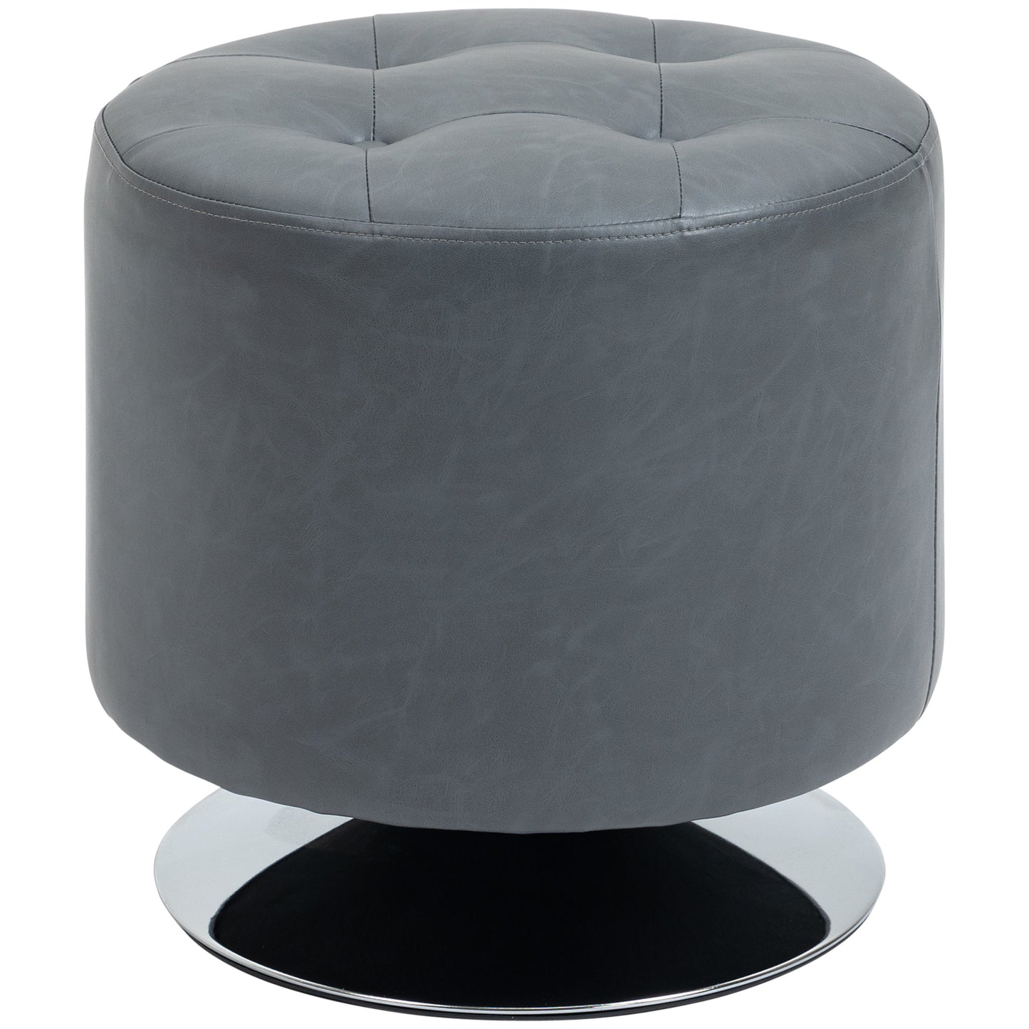 HOMCOM 360Â° Swivel Foot Stool Round PU Ottoman with Thick Sponge Padding and Solid Steel Base, Grey