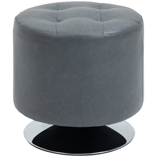 HOMCOM 360Â° Swivel Foot Stool Round PU Ottoman with Thick Sponge Padding and Solid Steel Base, Grey