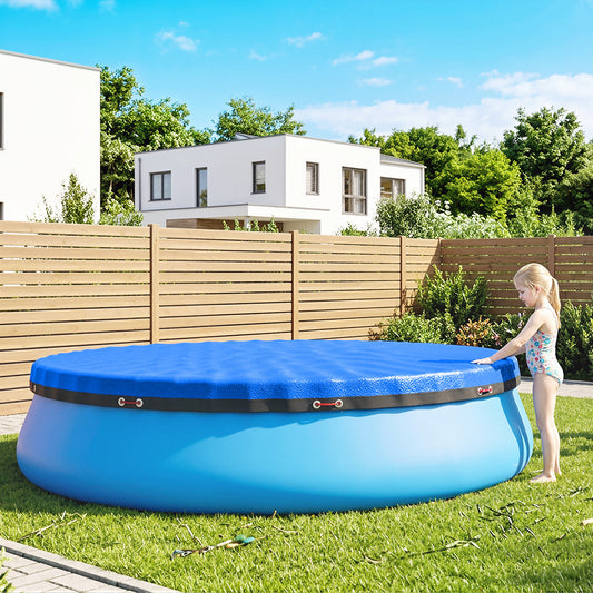 Outsunny Round Pool Cover, 10 ft Waterproof Swimming Pool Cover with Secure Rope, Tightener for Above Ground Pools, Blue
