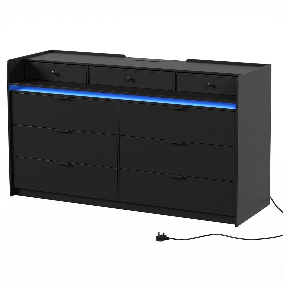 HOMCOM Chest of Drawers for Bedroom with LED Light & Charging Station, 9 Drawers Storage Unit/TV Stand, Black Default Title