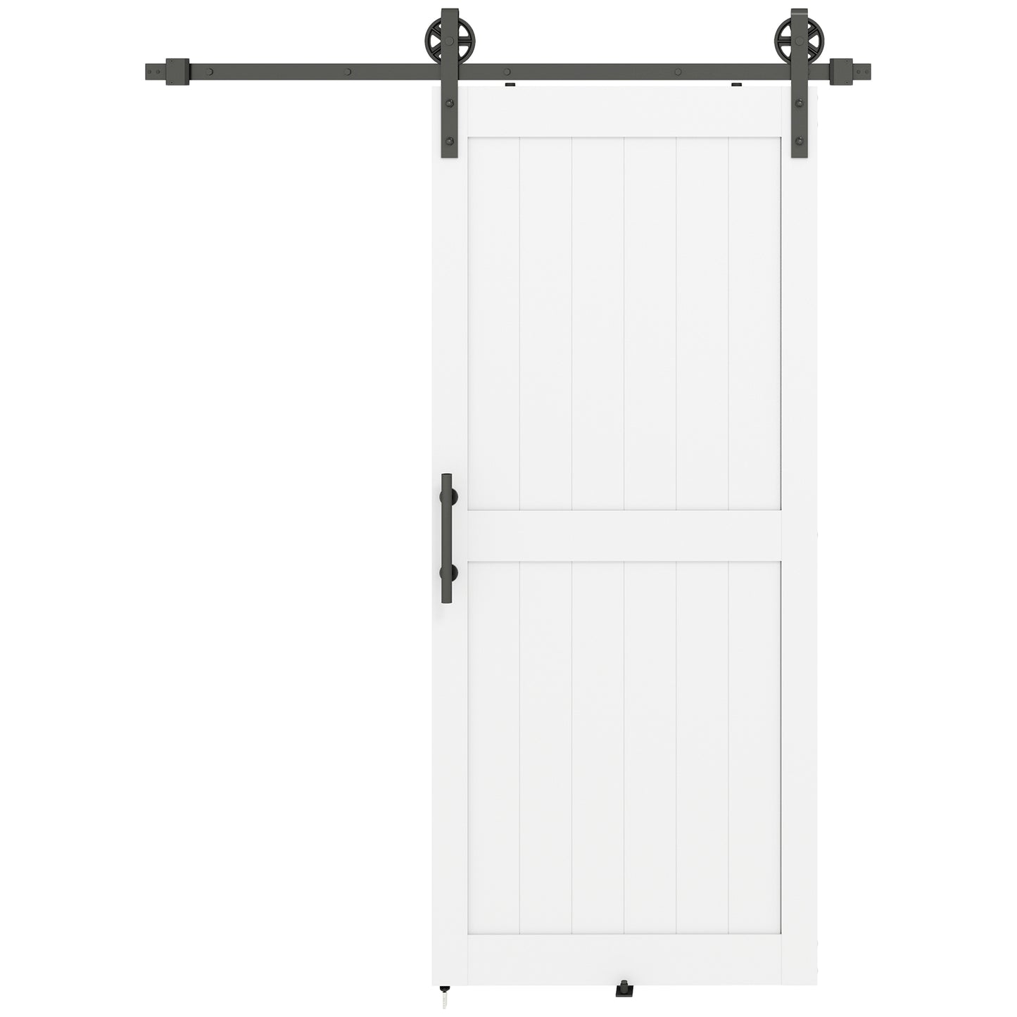 HOMCOM 183cm Sliding Barn Door Kit, Sliding Door with Track, Hardware, Upgraded Rollers and Floor Guide, Handle, White Default Title